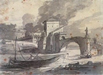  Louis Kunst - Ansicht des Tibers und Castel St Angelo Neoklassizismus Jacques Louis David